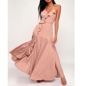 Lulus Selmah Mauve Ruffled Lace-Up Maxi Dress - Sz. S